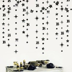 Black 18th Birthday Decorations Number 18 Circle Dot Twinkle Star Garland Met…