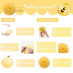 Bee Party Decorations, 12PCS Yellow Hanging Paper Lanterns Tissue Pom Poms De…
