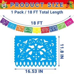 18 FT Cinco De Mayo Party Decorations, 1 Pack Fiesta Banner with 9 Plastic Pa…