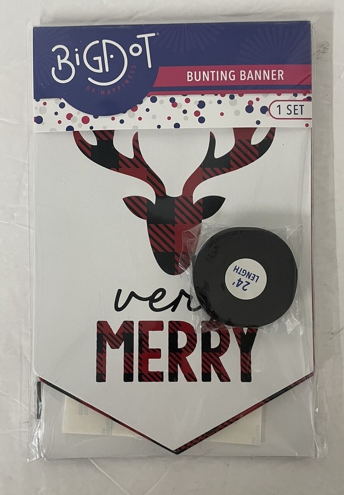 Big Dot Of Happiness Very Merry Christmas Reindeer Red Black Bunting Banner NEW