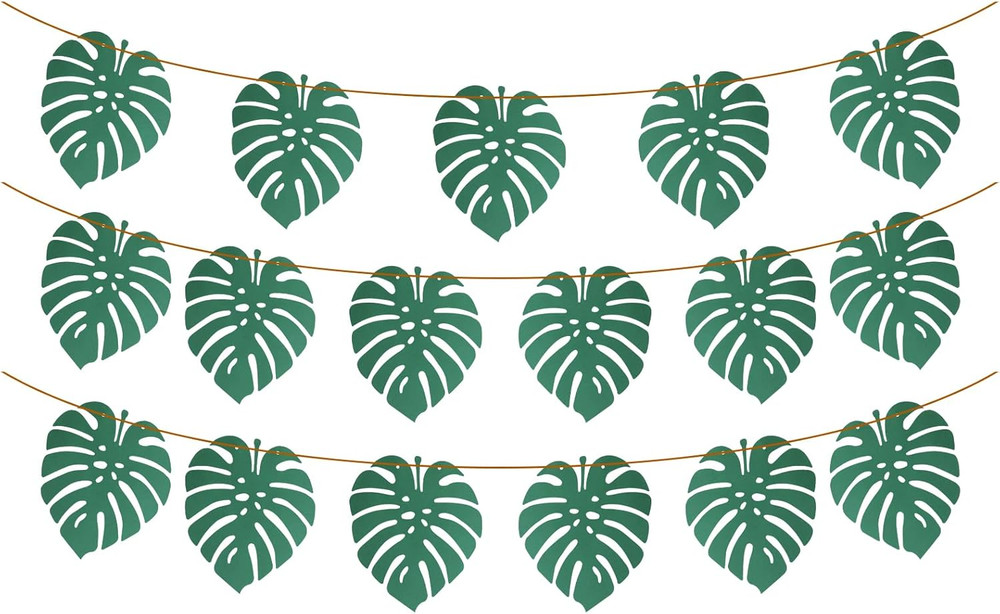 Pre-Strung Tropical Palm Leaf Garland 18FT – NO DIY 20PCS Monstera Leaf Banner f