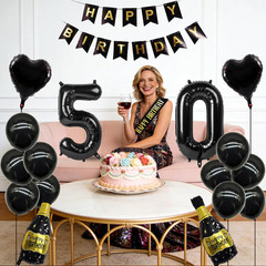 50Th Birthday Decorations Set Women and Men, Black Gold 50 Birthday Decoration B