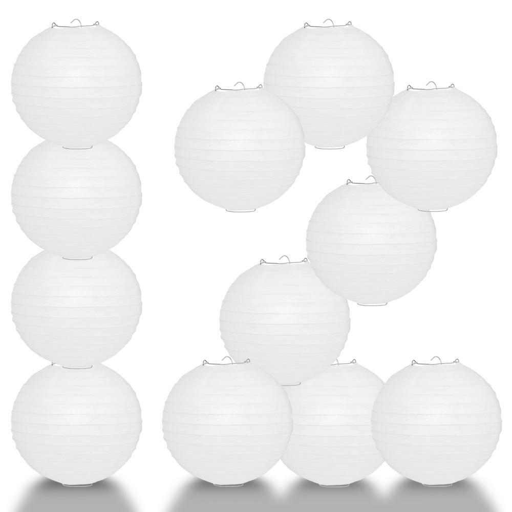 BULK PACK (12) 16″ White Round Paper Lantern, Even Ribbing, Chinese Hanging Wedd