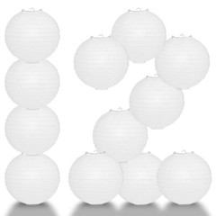 BULK PACK (12) 16″ White Round Paper Lantern, Even Ribbing, Chinese Hanging Wedd