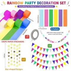 Rainbow Party Decoration Kit with 656ft Crepe , 600 Sheets Chain Strips, 13ft…