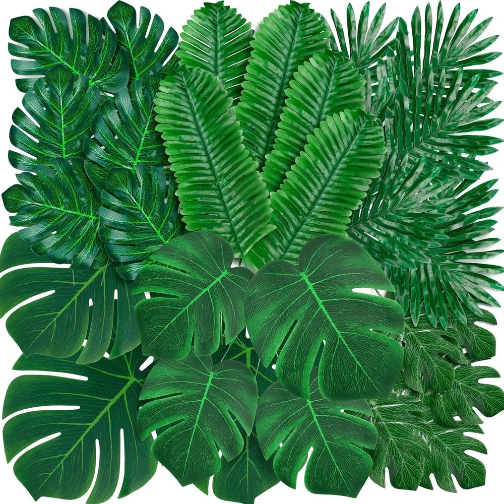 Palonu 110PCS Artificial Tropical Palm Leaves Monstera Decor