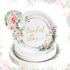 Bridal Shower Decorations Party Tableware – Pink and Gold Floral Paper Plates,De