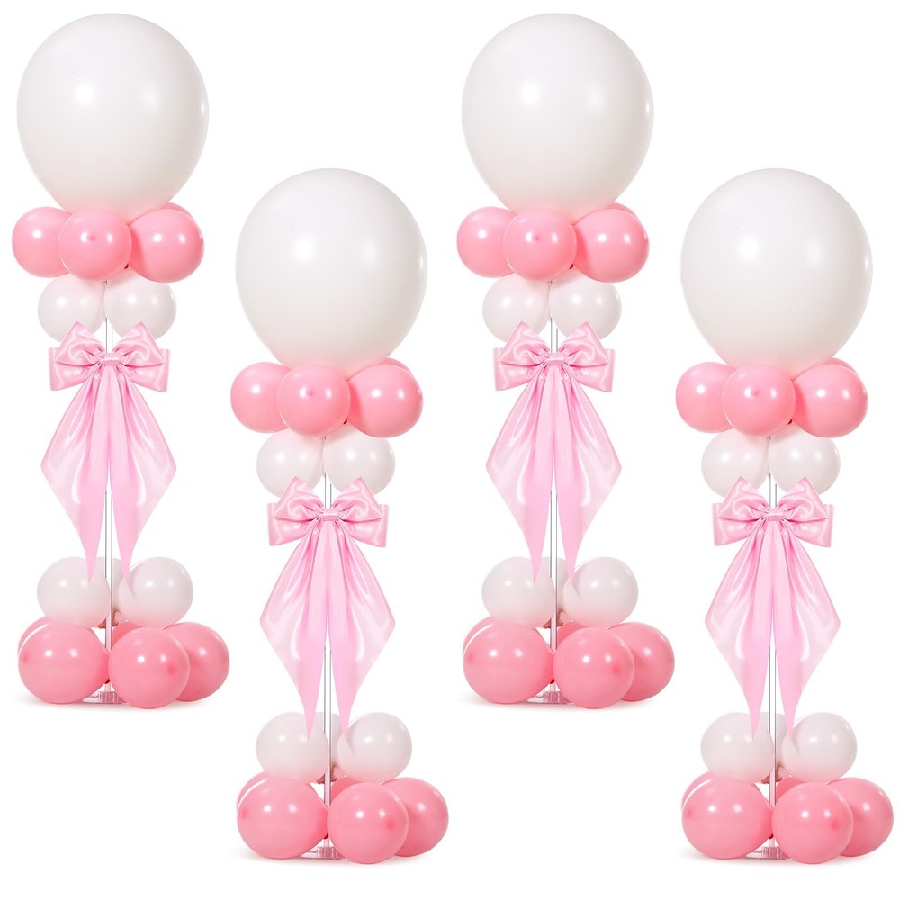 4 Sets Balloon Centerpieces for Tables Pink Bow Coquette Birthday Decor Inclu…