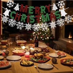Glitter Merry Christmas Banner Snowflake Party Decor Supplies Red Green White