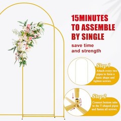 Wedding Arch Backdrop Stand 7.2FT, 6FT Gold Metal Arch Stand Set of 2 for Birthd