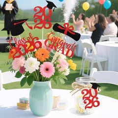 Graduation Decorations 2026, 20Pcs Class of 2026 Black and Red Graduation Cen…