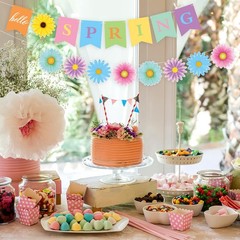 Hello Spring Banner Colorful Sun Flower Spring Party Banner Wildflower Garlan…