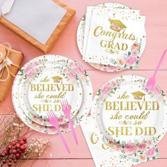 96Pcs Pink Graduation Decorations Class of 2026 Disposable Floral Congrats Gr…