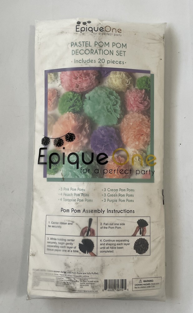 EpiqueOne, Pastel Pom Pom Decoration Set, 20 Pieces