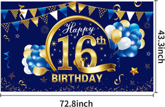 Blue Gold 16Th Birthday Banner Decorations – Blue Gold 16 Birthday Backdrop Part