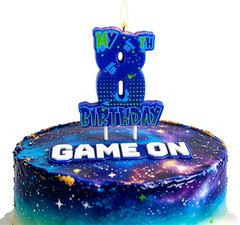 Video Game Birthday Number 8 Candle, 3.5 X3.2In Level up Gamer 8Th Birthday Cake