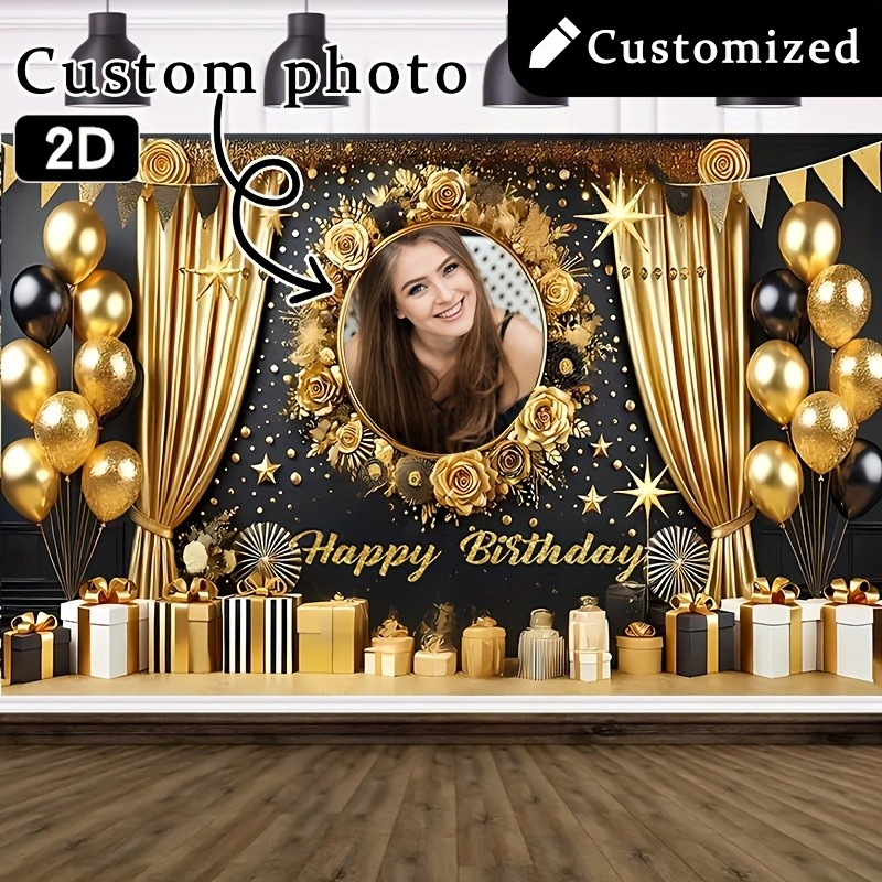 1pc 2D Gold Themed Tapestry Personalized Birthday Custom Poster Banner Backdrop❀