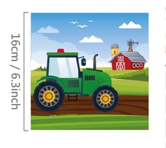 Farm Tractor Party -Plates, Cups, Napkins, Stickers, Straws for 8