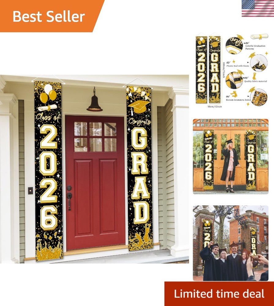 Durable Black and Gold 2026 Graduation Party Banners – Lightweight & Stylish