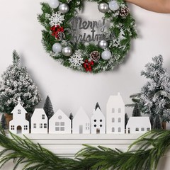 16 Pcs White Christmas Village Set with Cedar Pine Decor Wooden House Blocks …