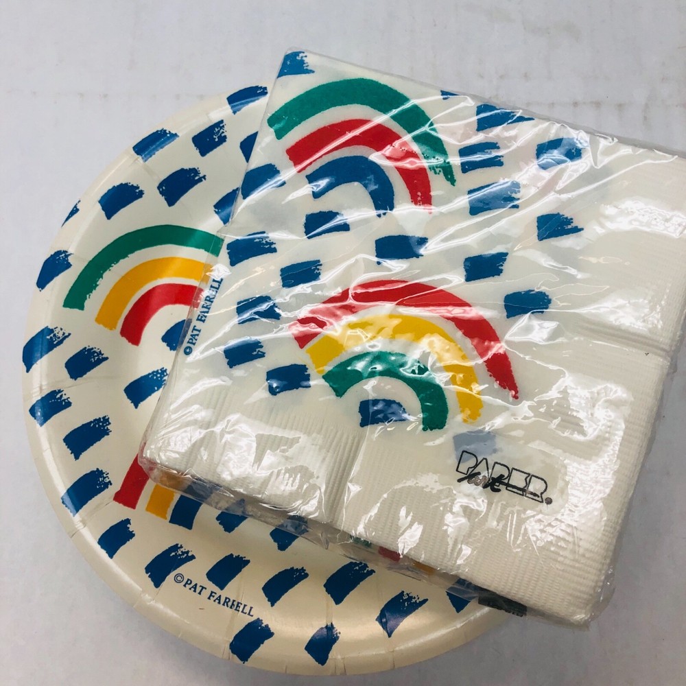 Vintage Birthday Party Supplies Rainbow Napkins & Plates Paper Art BIN J