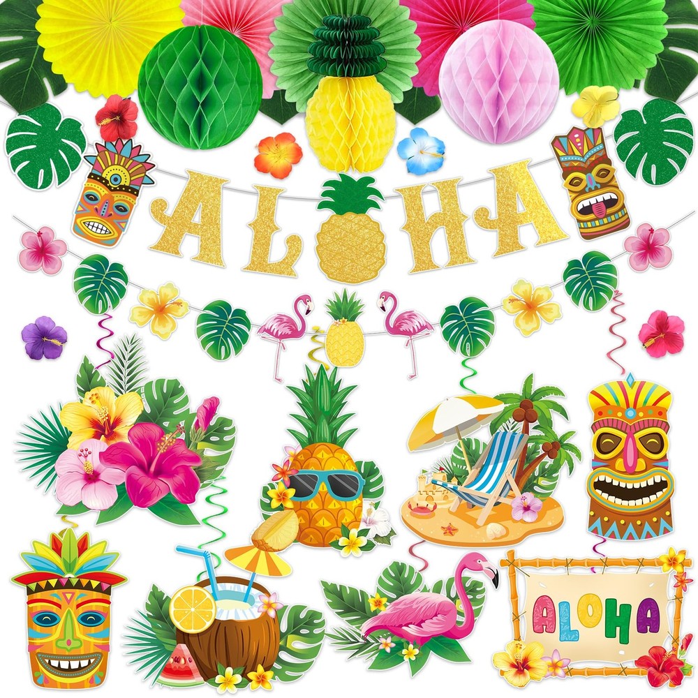 37 Pieces Hawaiian Aloha Party Decorations, Luau Tropical Theme Party Supplie…