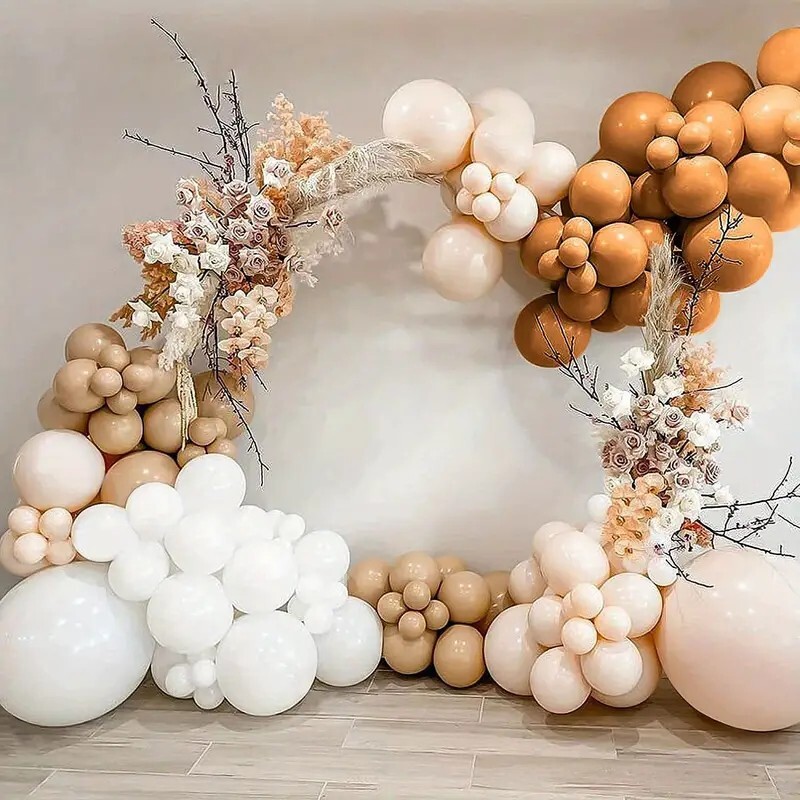 Boho Party Balloon Garland Kit, Apricot, Peach, Pastel Brown, White Cream