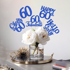 60th Birthday Centerpiece Sticks 15 PCS Happy 60 Table Flower Decor Blue