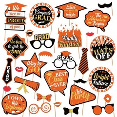 , Graduation Photo Booth Props 2026 – Pack of 30 | Orange and Black Grad Phot…
