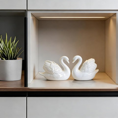 2PCS White Swan Figurines Cake Toppers, Elegant Ceramic Swan Couple Statues F…
