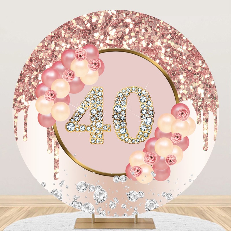 Round 40th Birthday Backdrop Rose Gold Forty Birthday Party Background Banner