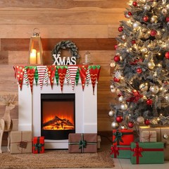 Christmas Grid Leopard Xmas Tree Mantel Scarf Fireplace Top Runner Cover