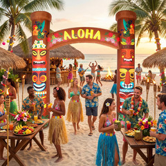 8.5 Ft Tiki Inflatables Hawaiian Luau Party Decorations Summer Tropical Inflatab