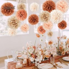 Weddings Decorations, 16 PCS Earth Tone Brown Tissue Paper Pom Poms for Fall …