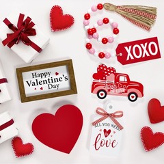 Valentine’s Day Tiered Tray Decor Set – 5 Pcs Heart 4.72×3.35 inches, Red