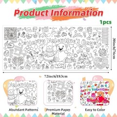 Valentines Coloring Tablecloth/Poster, 72″ x 30″ (Rectangular) Pink-valentines