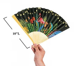 12pc Exotic Flowers & Flamingos Folding Paper & Wood Hand-Held Fans Favors #817