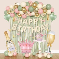 Pink and Sage Green Birthday Decorations for Women, Pink Green White Sand Met…