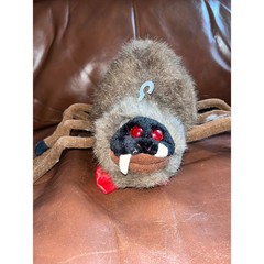 Creepy Cute Plush Spider Toy Red Bow Eyes Tongue Halloween Decor