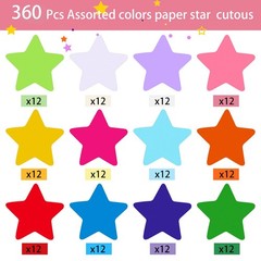 360 Pcs Star Cutouts Paper 3.9 Inch Assorted Color Die Cuts for DIY Craft