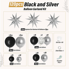 Black and Silver Balloon Garland Arch Kit for Parties and Celebrations