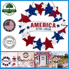 Independence Day Wooden Wreath, Red White Blue Outdoor Front Door Decor