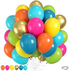 60PCS Tropical Balloons, Hawaiian Balloons, Hot Pink Teal Blue Green Orange Y…