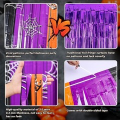 Halloween Tinsel Backdrop Curtains 3.3 X 6.6 Ft Orange Purple Black Streamers