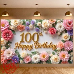 LUUFILx 100th Birthday Banner Pink Roses