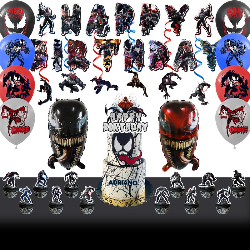 35 Pcs Venom Birthday Party Decorations Venom Balloons Banner Tablecloth Spiral