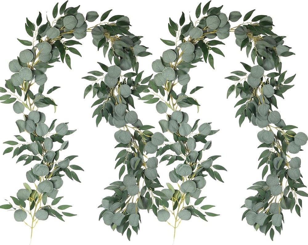 2Pack Artificial Eucalyptus Garland with Willow Leaves 6Feet Fake Hanging Plant
