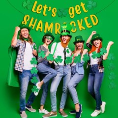 3pcs St. Patrick’s Day Banner Decoration 7.5 Inch Gold Glittery Let’s Get Sham