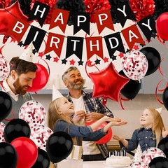 Black and Red Birthday Decorations, Happy Birthday Decorations with Banner fo…
