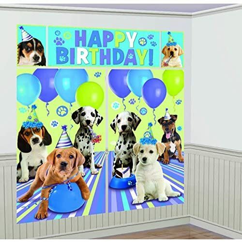 HAPPY BIRTHDAY BANNER DOGS party pups set of 5 posters NEW scene setter